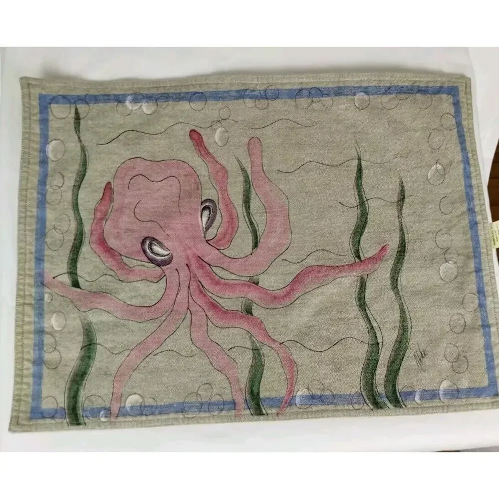 Set Of 3 Western Linen Placemats - Octopus Nautical - Andria Ward - Cotton